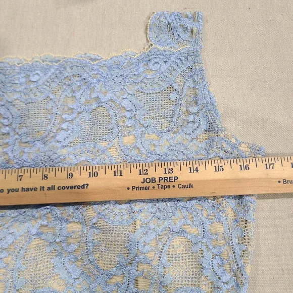 Vintage Kay Celine Blue Tan Lace Cami Sheer Tank Y2K Fairy Coquette Girl Size L - Picture 6 of 7